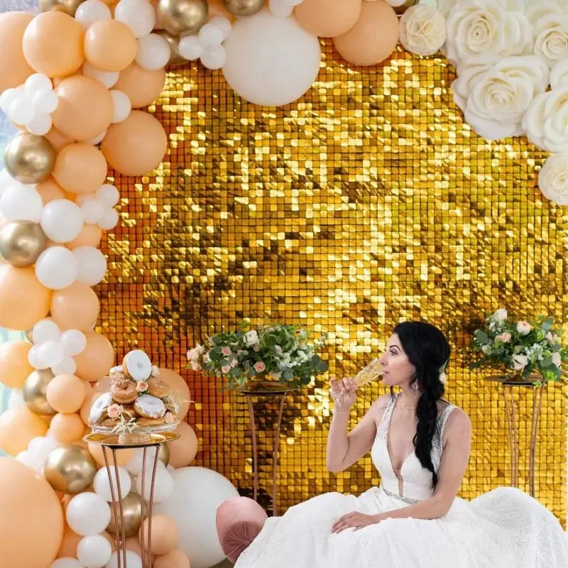 8/12/21 Square Sequin Shimmer Backdrop Panels For Wedding Party Golden Laser Background Wall Decor  Birthday Baby Shower 30x30cm