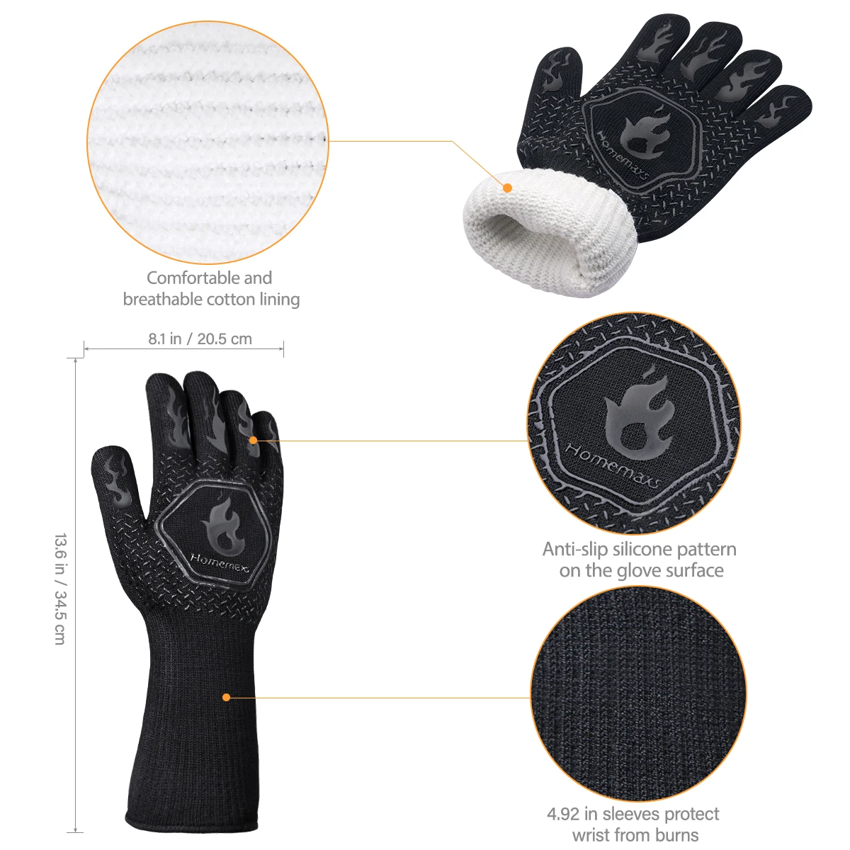 

Heat Resistant Gloves Kitchen Mitts for Cooking BBQ Smoking Oven Mitt Set Silicone Grilling Gloves Non Slip Easy Clean 13 78