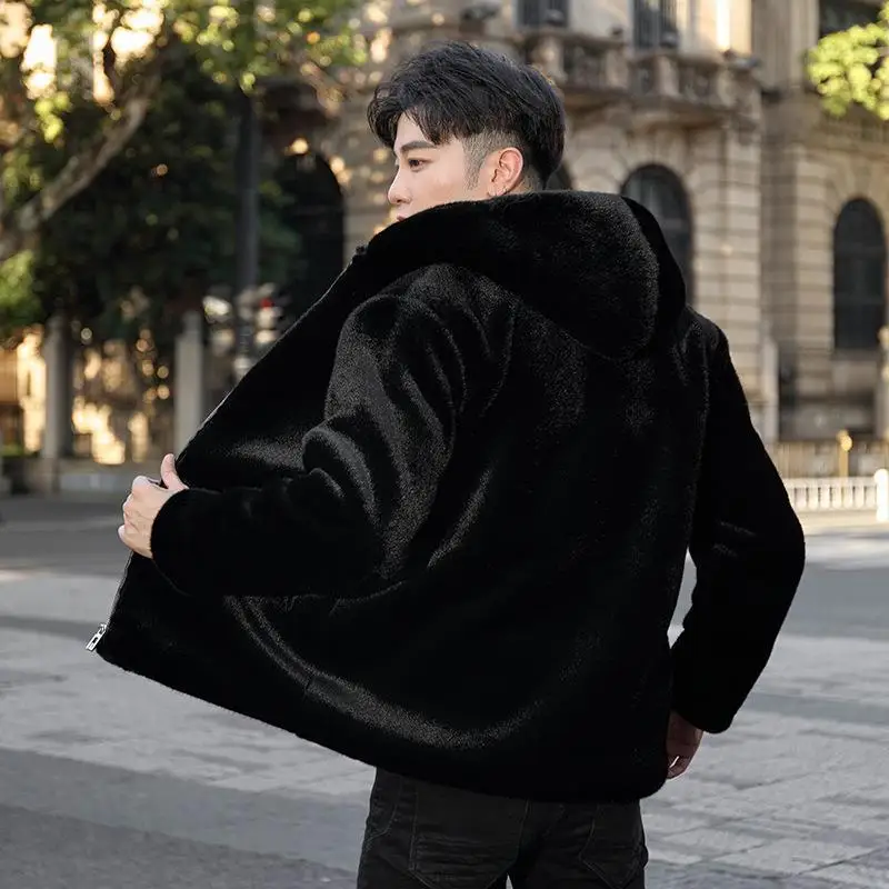 

Autumn Winter New Men's Faux Mink Fur Coat Lapel Thick Warm Jackets Fashion Mens Eco-Friendly Faux Fur Hooded Coats Jackets