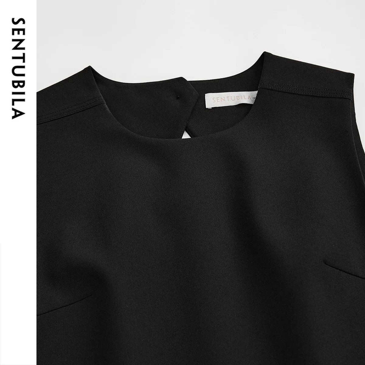 SENTUBILA ชุดเดรสสีดำของผู้หญิง 2025 ฤดูใบไม้ร่วงสไตล์ฝรั่งเศสชุดเดรสทรงตรงแบบโปร่งหรูหราชุดมินิเดรสสำหรับออกงานกลางคืน 151L57830