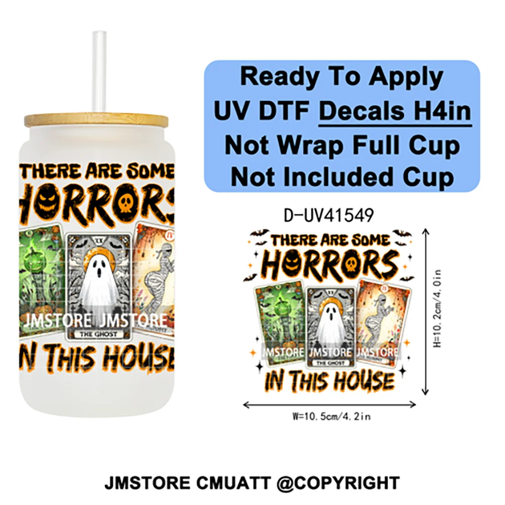 Spooky Highland Cow Halloween Ghosts Pumpkin UV DTF Decals Ready To Apply Waterproof Transfer Stickers For 16OZ Libbey Glass Can