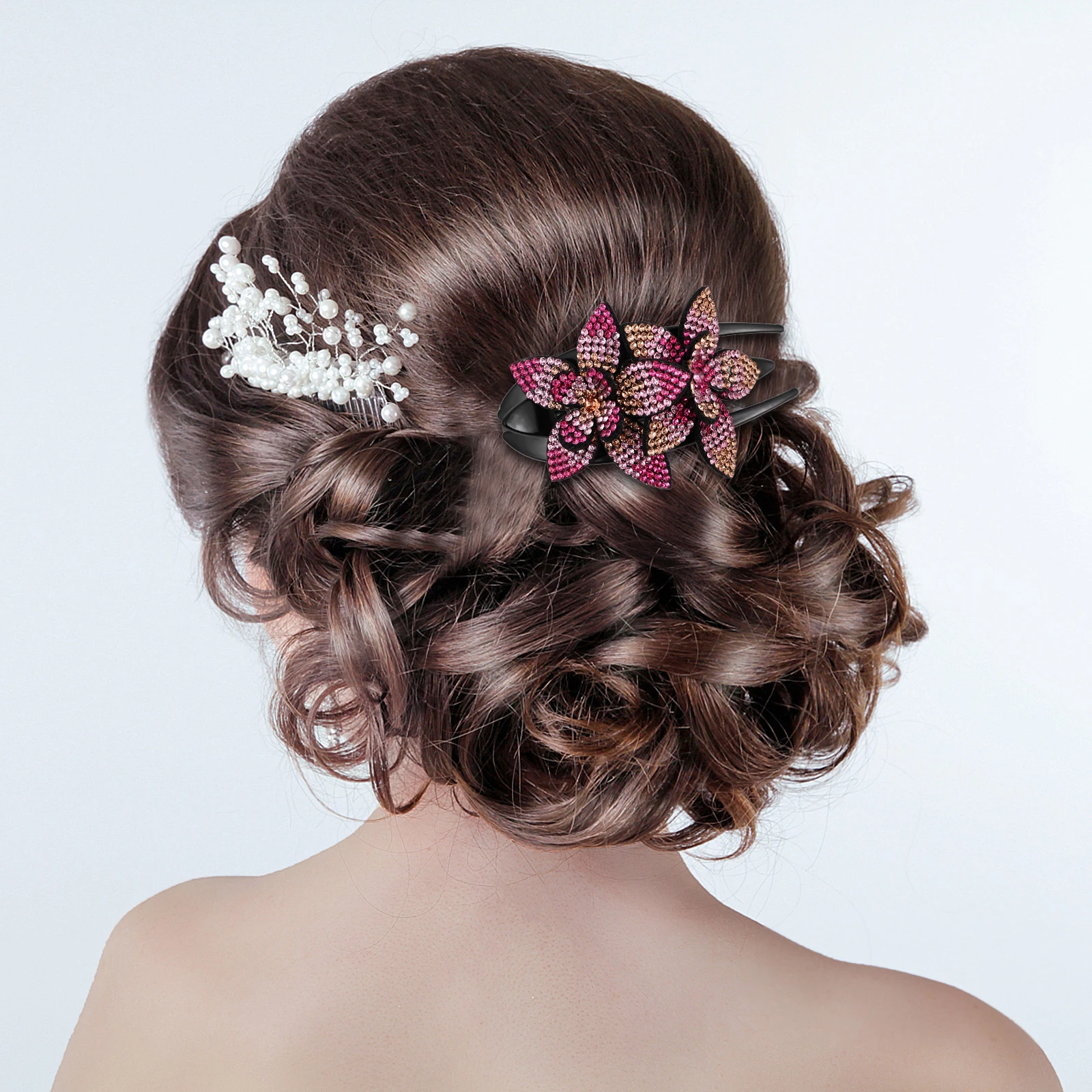 

6 Pcs Duckbill Clip Elegant Claw Clips for Thick Hair Rhinestone Headwear Flower Accessories Hairpin Three-tooth Crystal