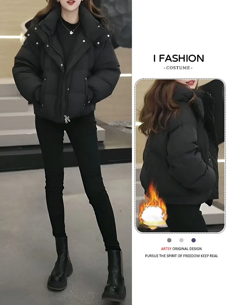 

Новая зимняя женская куртка-пуховик Sli с капюшоном, теплая, в стиле ретро, корейский свободный крой, маленький размер