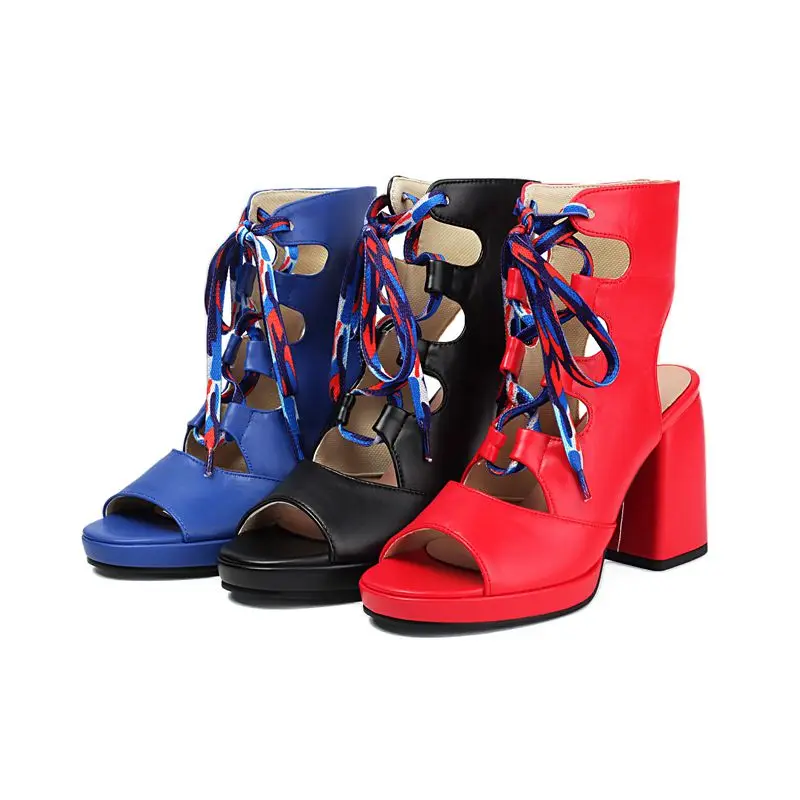 ORCHA LISA Sandal Wanita Desain Baru Hak Blok Ujung Bulat 9Cm Platform 1.5Cm Berenda Ukuran Besar 41 42 Sepatu Wanita Kencan Fashion