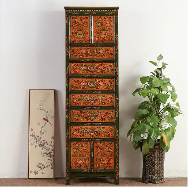 Painted bookcase Xizang antique and old vertical cabinet, household high cabinet