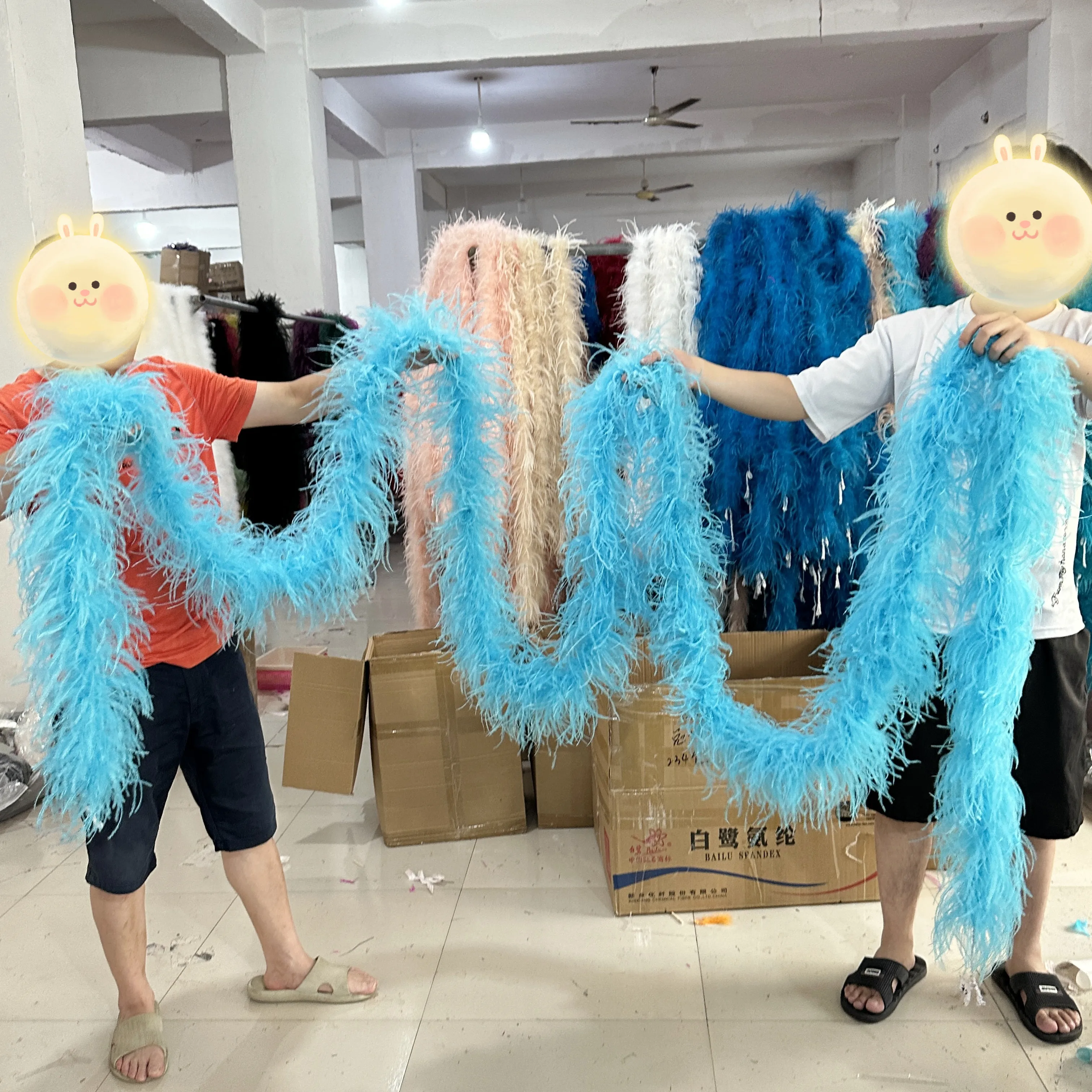 

6 Meters Blue Ostrich Feathers Boa Scarf Trim Natural Ostrich Feathers Boas for Wedding Banquet Clothing Shawl Sewing Decoration