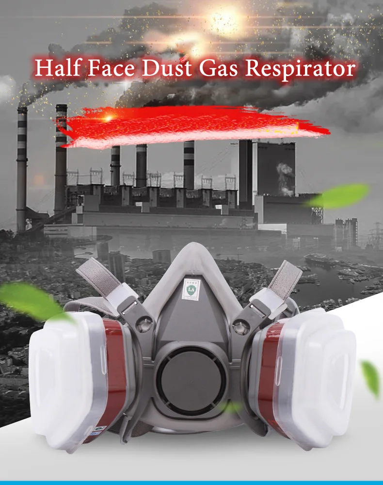 6200 Half Face Full Set Respirator Dust Gas Mask Dual Filtering Box For Chemical Painting Spraying Polishing Work Protection