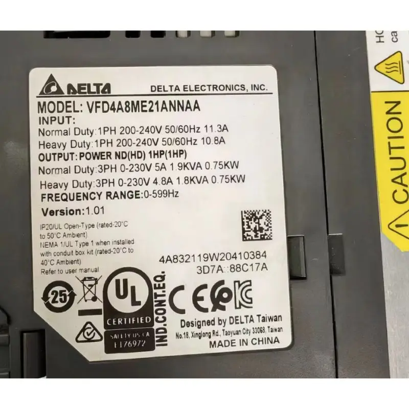 Used VFD4A8ME21ANNAA inverter 0.75KW 220V test Ok Quick delivery