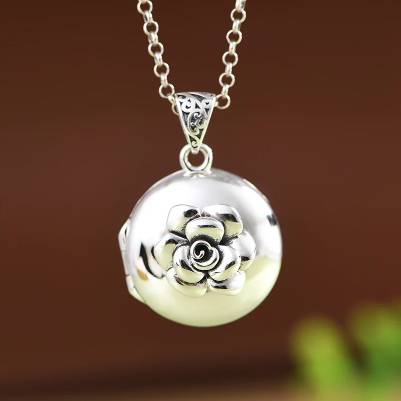 BOCAI New S925 Sterling Silver Vintage Personality Polished Rose Round Gawu Box Pendant Ladies' Selected Gift