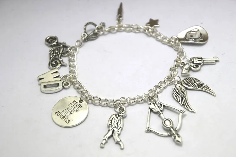 

12pcs The Dead Inspired Charm Bracelet Zombie Jewelry Silver Tone