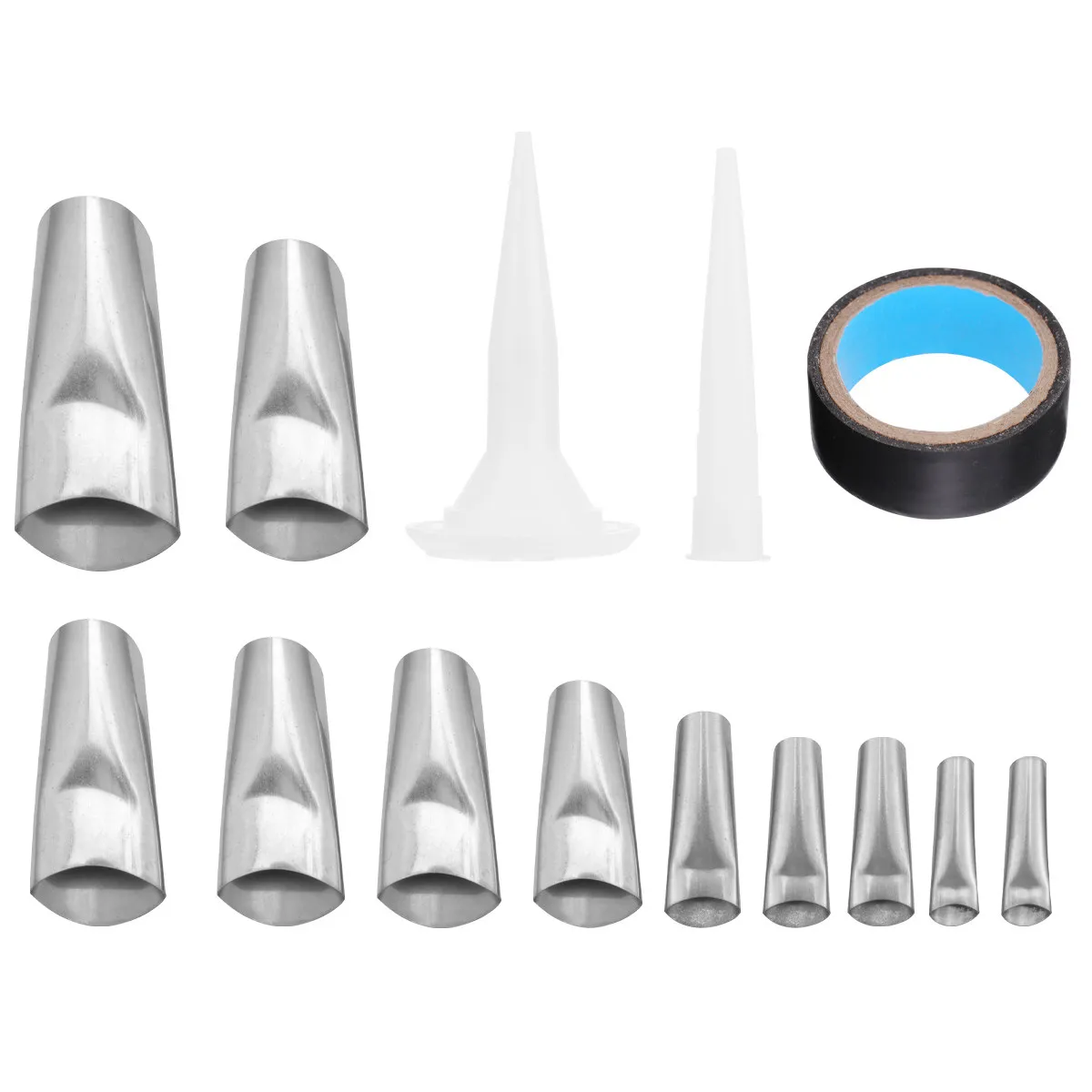 17Pcs Rustproof Stainless Steel Caulk Finishing Nozzle Set Easy Clean Reusable Scraper Trimmer for Uneven Surfaces Sealant