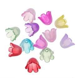 50/100pcs Lily Flower Gradient Color Acrylic Beads Caps Loose Space Tassel Beads Tray For DIY Jewelry Making Accessories