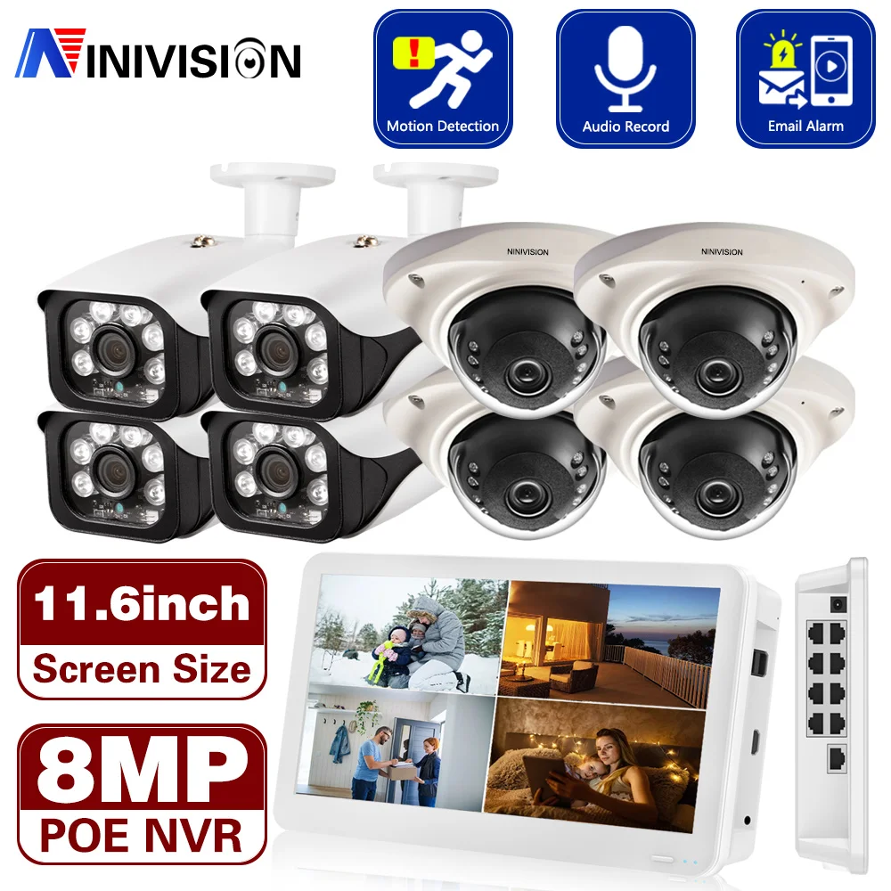 

8CH CCTV Camera Security System Kit 4K LCD POE NVR Set Outdoor Audio POE IP Mini Camera Video Surveillance System Kit 8MP XMEYE