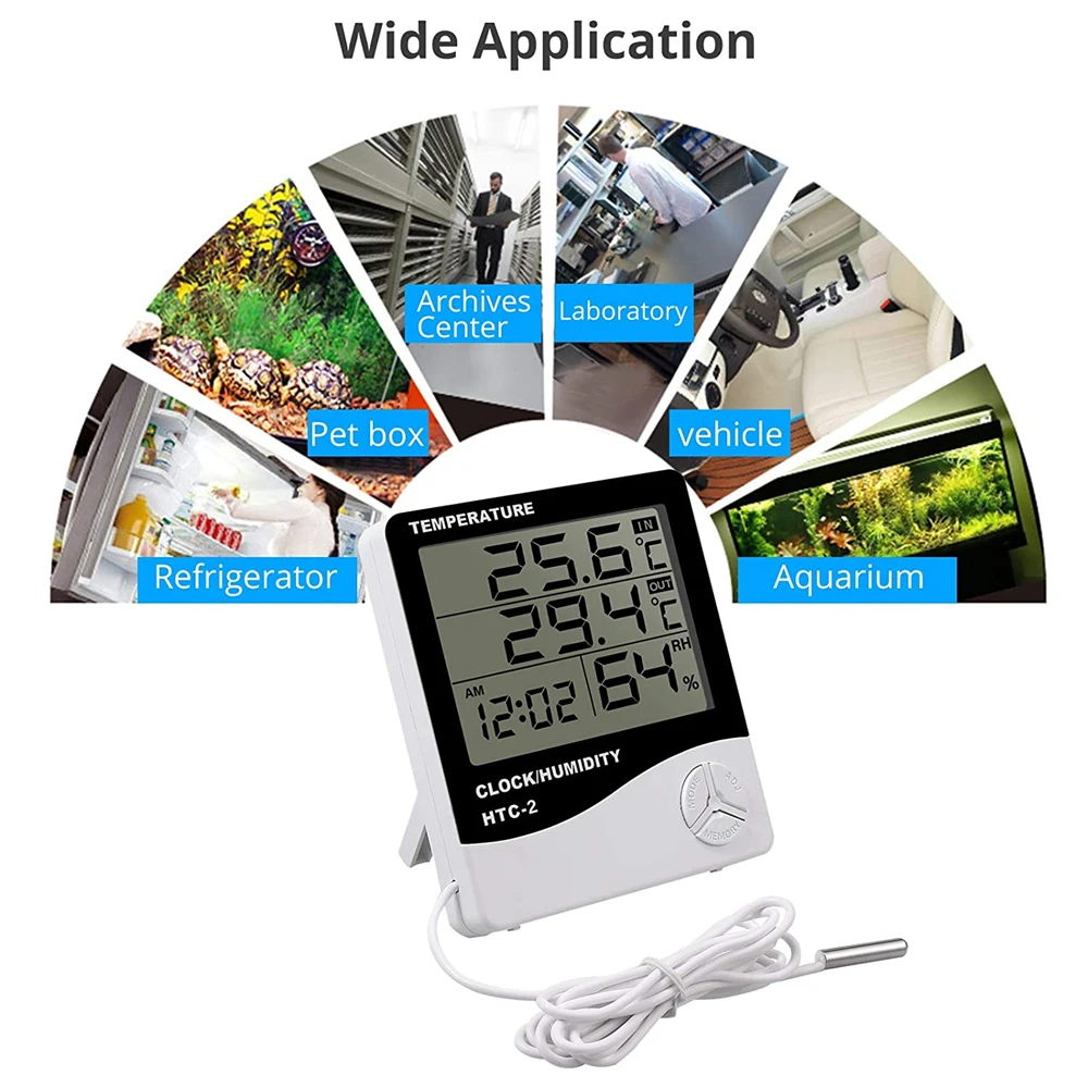 HTC-1 HTC-2 LCD Electronic Digital Temperature Humidity Meter Home Thermometer Hygrometer Indoor Outdoor Weather Station Clock