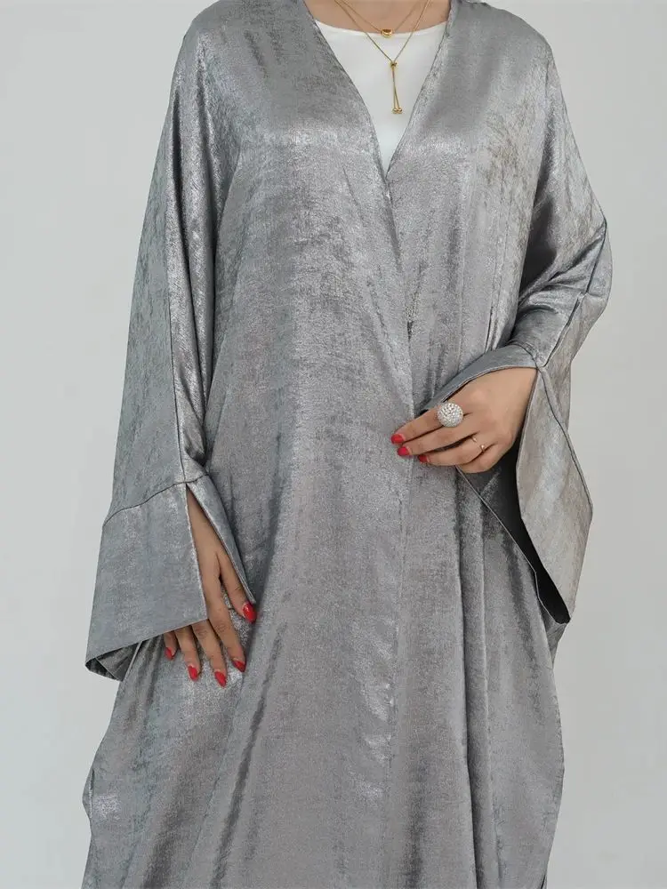 Batwing cetim Abaya para mulheres, vestidos modestos de Dubai, kaftan muçulmano islâmico, robe de quimono, kebaya feminino, luxo Abayas, Eid, 2024