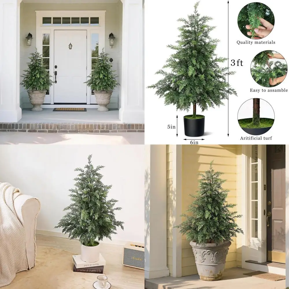 

Pair of 3FT UV-Resistant Cedar Topiary Trees, Artificial Outdoor/Indoor Potted Plants for Porch, Garden, and Home Decor