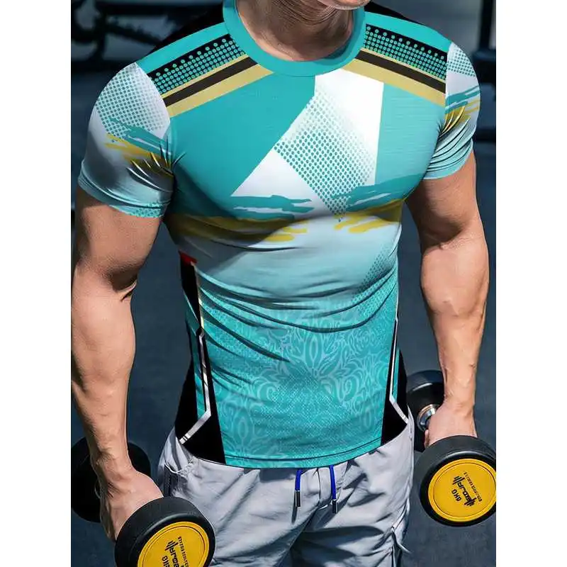 Men's High-Elastic Quick-Dry Lime Gradient Fitness Shirt Polka Dot Spliced Athletic Short Sleeve Slim Fit Muscle-Highlighting Mo