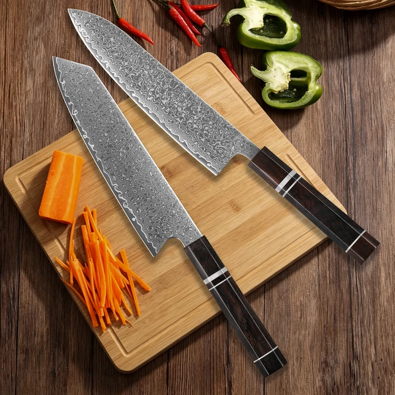 1/2PCS Kitchen Knives Set Japanese Damascus Steel Chef Knife Kiritsuke Knife Super Sharp Kitchen Knife Ebony Wood Handle