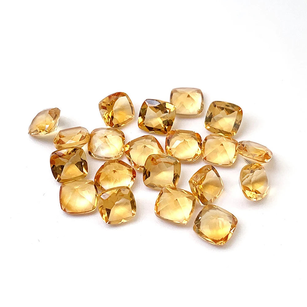 Real Natural Citrine Yellow 20pcs/lot Cushion 4x4mm-7x7mm Facet Cut Eye Clean Semi-precious Gemstone Loose Stone For Jewelry