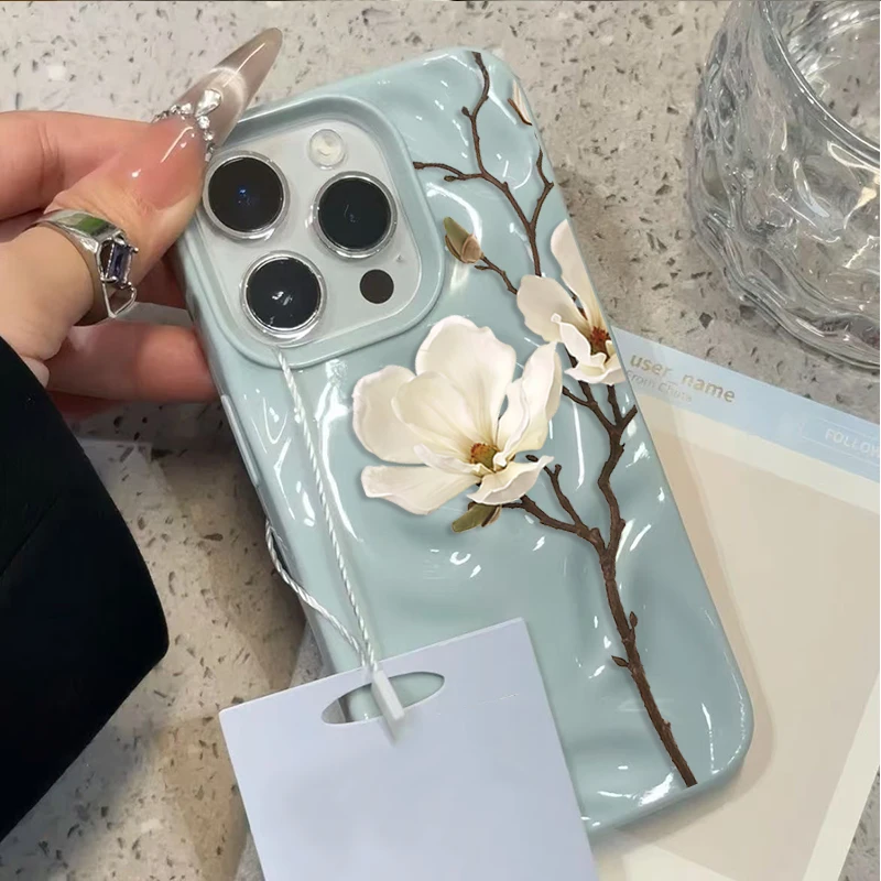 Magnolienblüten Einfache Handyhülle für iPhone 17 16 15 11 14 13 12 Pro Max Plus 17Air Falten-Wellen Weiche Silikon-TPU-Schutzhülle – Detail 7