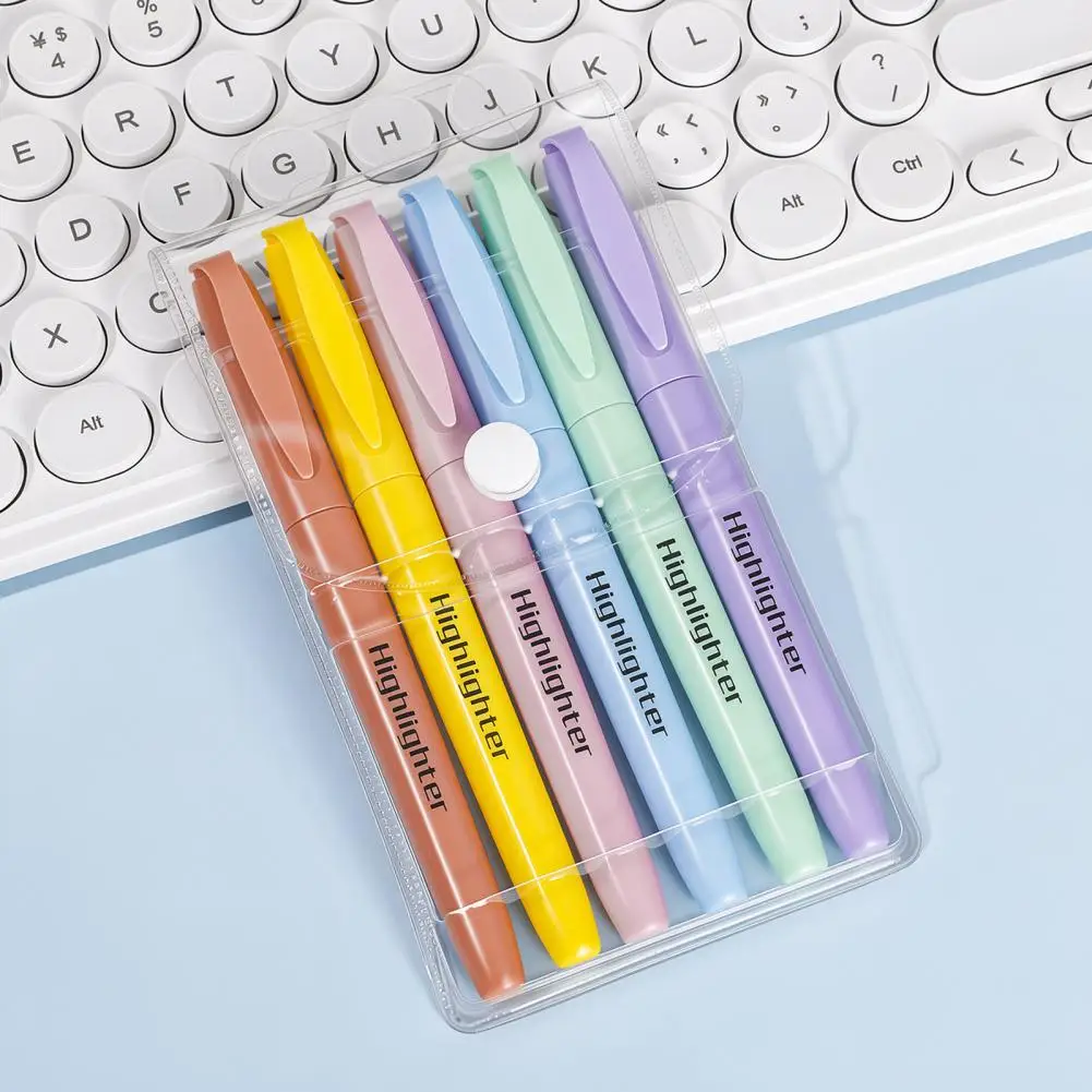 Drawing Graffiti Markers 6pcs Macaron Highlighter Pens Set Soft Pastel Fluorescent Markers for Note Taking Eye for Students