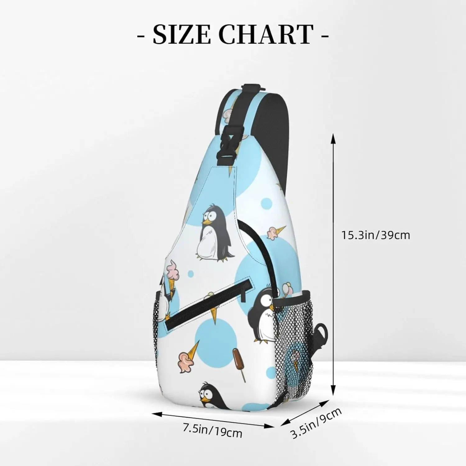Penguin Balloon Snowflake print Funny Sling Backpack Unisex Crossbody Shoulder Chest Bag Travel Hiking Daypack