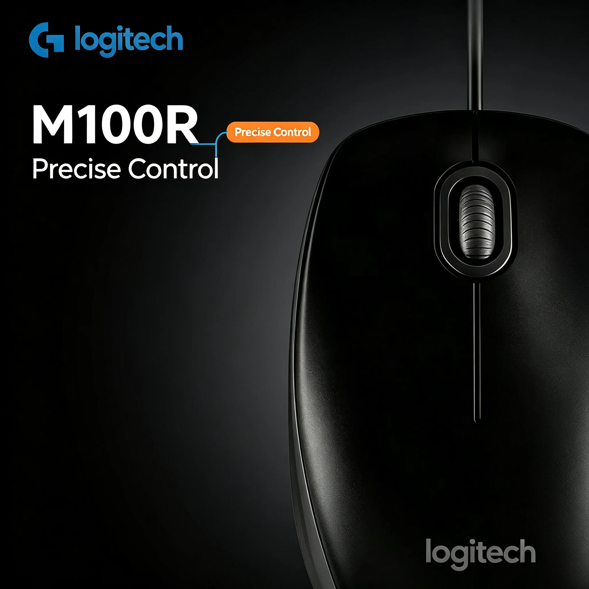 Logitech M100R USB Wired Mouse Responsive Click Optical Mice for Office PC Work