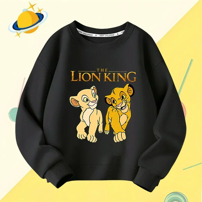 Lion King children\'s crewneck hoodie Disney cartoon print autumn and winter long-sleeved sweatshirt boys and girls casual top