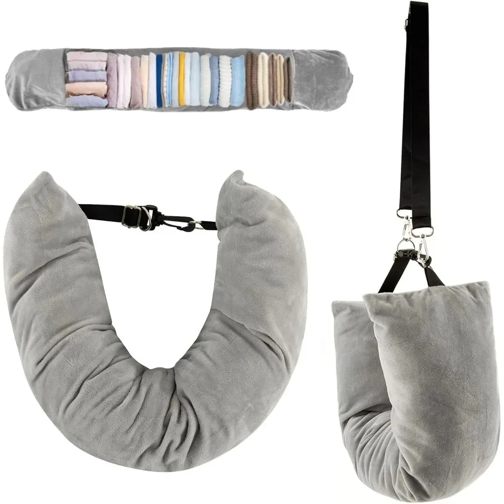 Stuffable Empty Neck Pillow Cover, Fill with Clothes to Use, Avoid Airline Baggage Fees Soft Velvet Carry-On Luggage Saver
