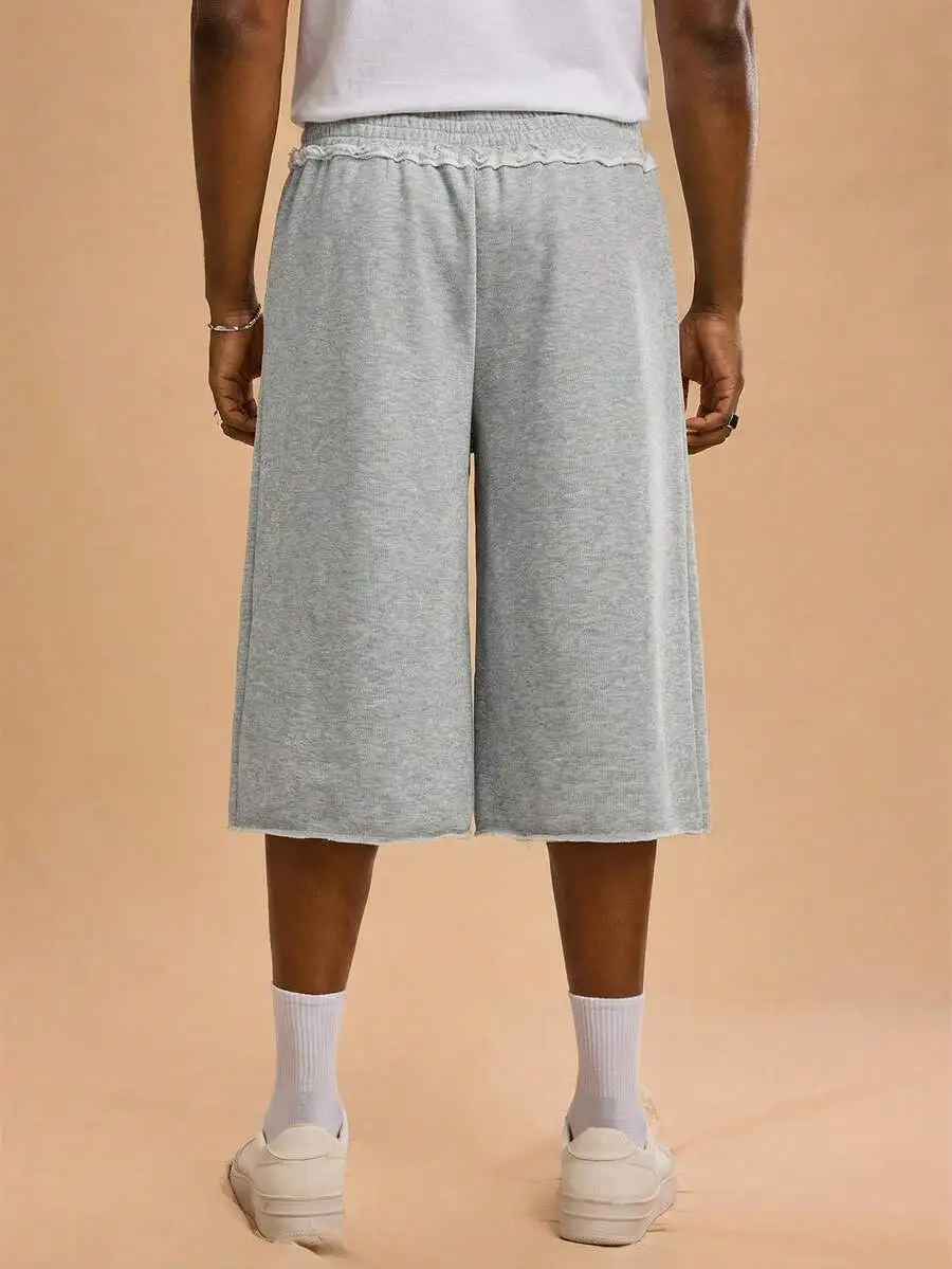 Forever 21 Men's Grey Casual Loose Mid-Length Athletic Shorts With Unfinished Edges; Suitable For Everyday Wear