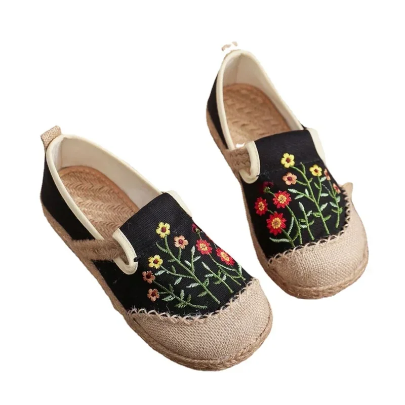 2022 Flowers Embroidered Women Handmade Linen Canvas Slip-On Loafers Comfortable Low Top Sneakers Vegan Ladies Bohemian Shoes