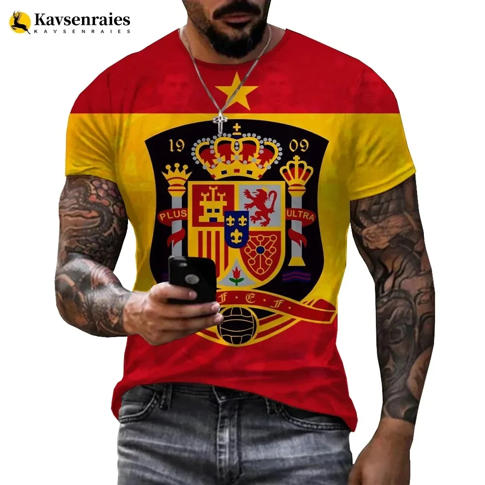 Spanish Flag 3D printed T-shirt, men\'s summer casual fashion fitness lightweight breathable quick-drying jersey, Asian sizes