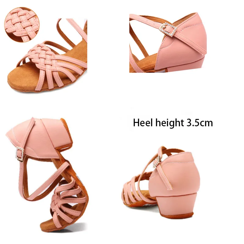 New High Quality Leather Girls Children/Child/Kids Ballroom Tango Salsa Latin Dance Shoes 3.5CM Heel  Black Pink White Colors