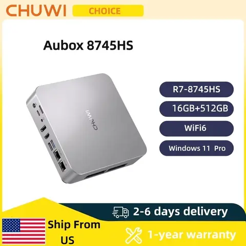 CHUWI AuBox Mini-PC AMD Ryzen7 8745HS 16 GB DDR5 512 GB SSD WiFi 6 BT 5.1 2,5 G LAN unterstützt Quad-Displays bis zu 4K Windows 11 Pro