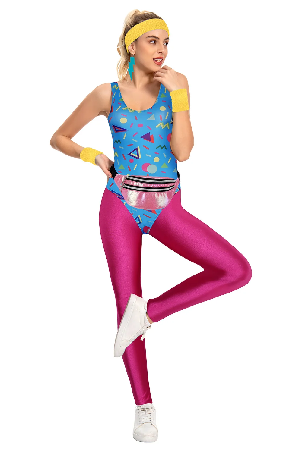 8 pz/set anni \'80 anni \'90 Legging Cosplay Costume retrรฒ per donne adulte Halloween Sportwear fascia abiti carnevale travestimento vestito