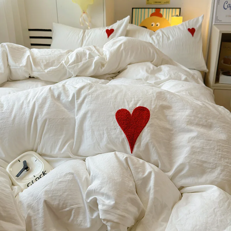 Korean Bedding Set Adults Kids Twin Full Queen Size Solid Color Soft Bed Flat Sheet Duvet Cover Set Pillowcases Simple Bed Linen