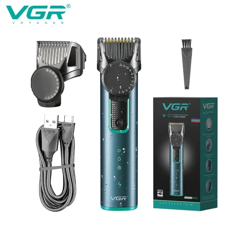 VGR Adjustable Beard Hair Trimmer Electric Hair Clipper Waterproof Hair Cutting Rechargeable Haircut Machine For Men V-973