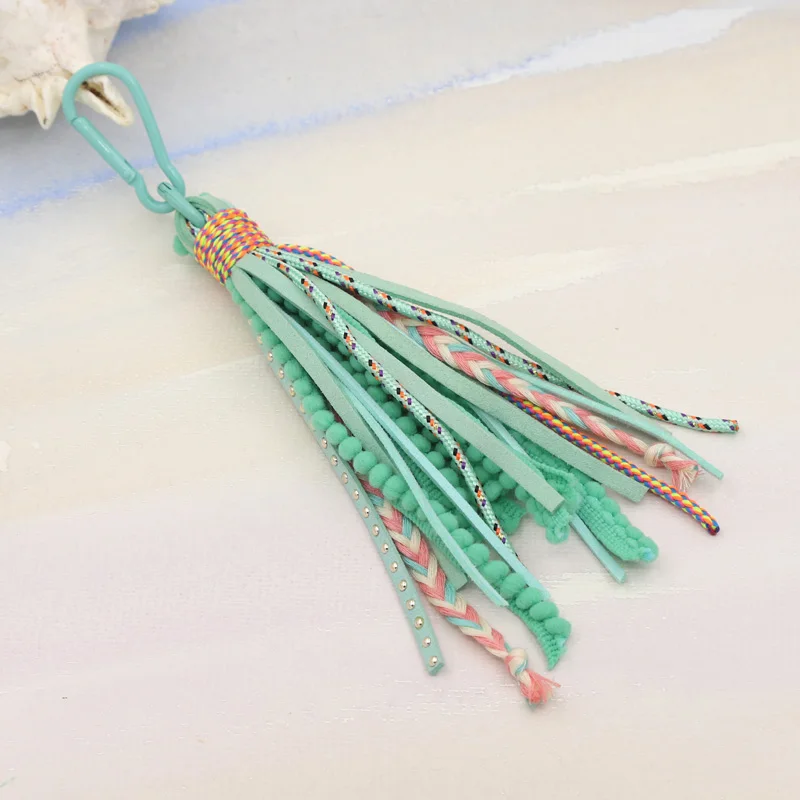 5Pieces Bohemian Handmade Jewelry Keychains Multi-layer Ribbon Velvet Long Tassel Women Bag Car Key Decoration Pendant Keychain