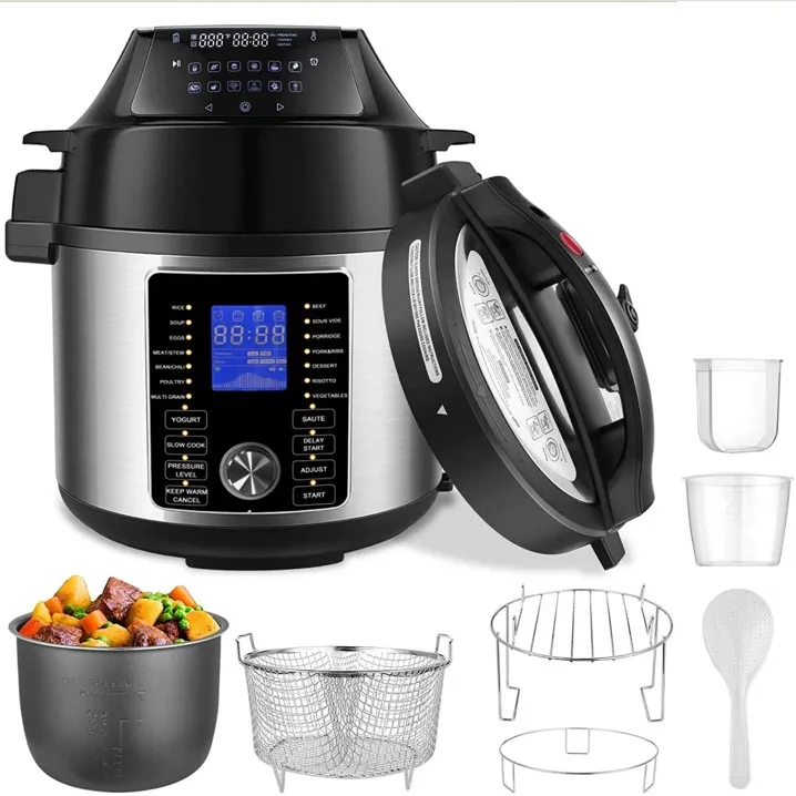 Panela de Pressão Elétrica 17 em 1 de 6 Litros, Combo Fritadeira a Ar, Grelhador, Desidratador, Cozedor Lento, Panela para Saltear, Aquecedor e Esterilizador