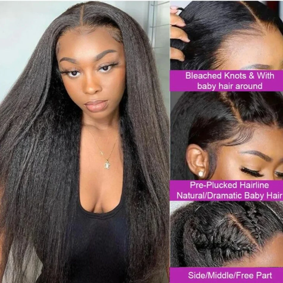 Yaki brasileiro em linha reta 13x4 hd frente do laço peruca de cabelo humano kinky em linha reta sem cola peruca frontal do laço cabelo humano 4x4 para as mulheres remy