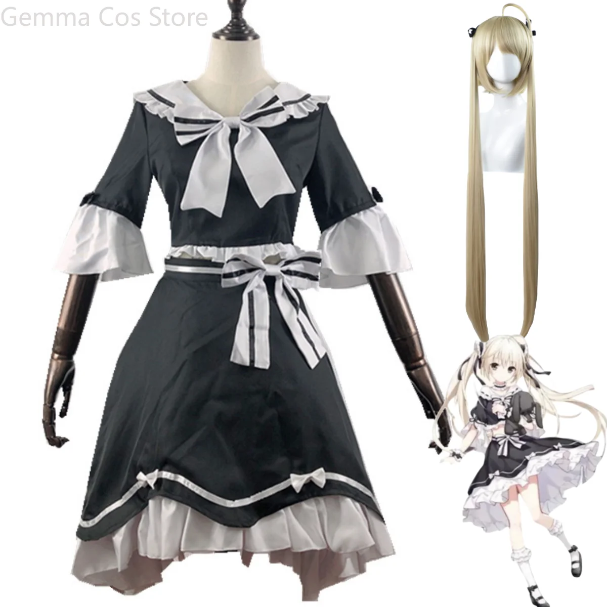 Costume de Cosplay de l'Anime Yosuga No Sora Kasugano Sora, Perruque, Robe Lolita, Jupe de Princesse, Sexy, Kawaii, Trempé, pour Halloween, pour Femme Adulte