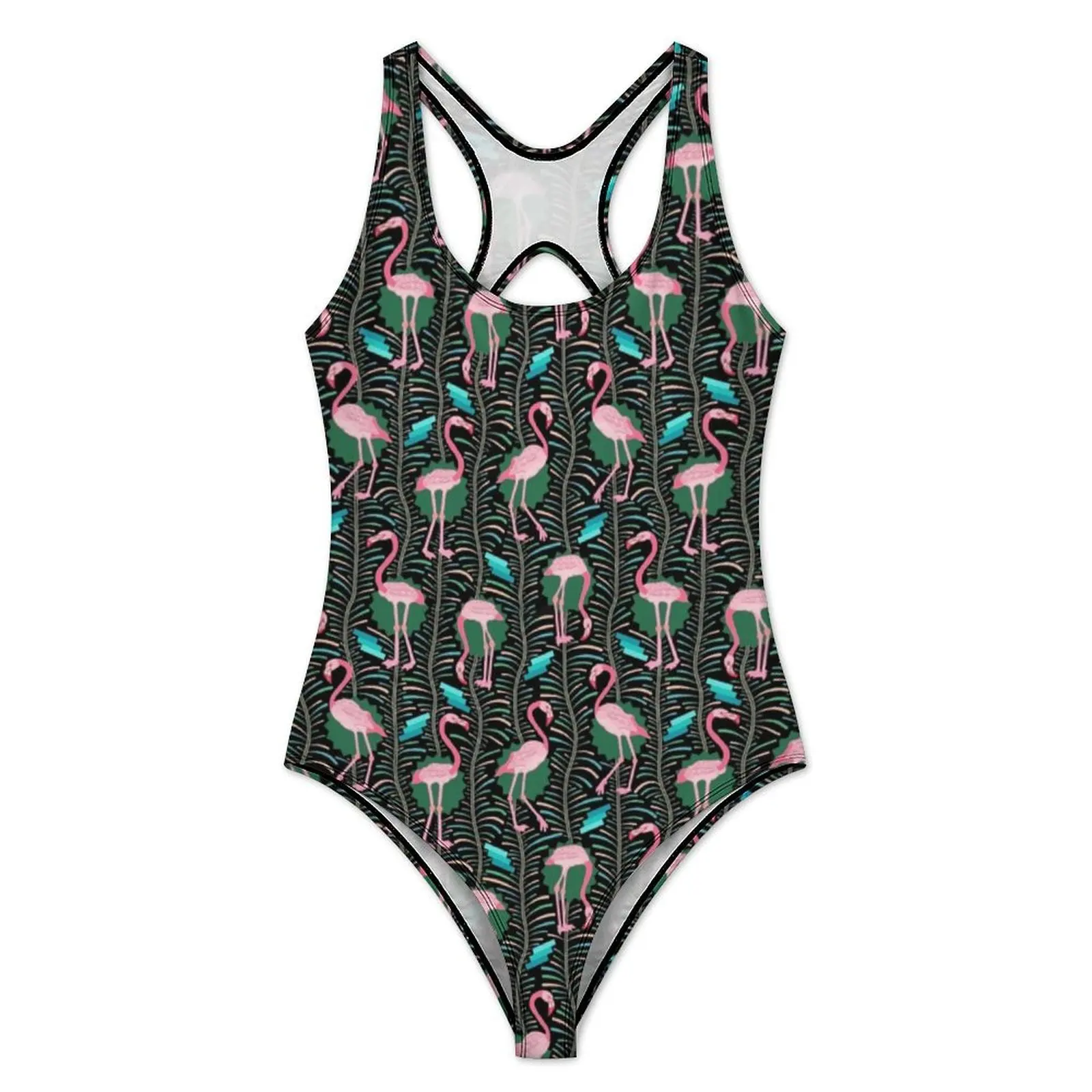 Pink Flamingo Birds Swimsuit Sexy Geometric Art Lady Swimwear One Piece Classic Swimsuits Surfing Push Up Backless Bathing Suits