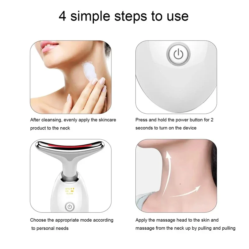 جهاز تجديد البشرة LED بثلاثة ألوان - جهاز تدليك الوجه والرقبة جهاز تجميل لتفتيح حب الشباب وشد البشرة