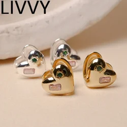 LIVVY Silver Color Zircon Earrings For Women Couples New Fashion Creative LOVE Heart Ear Jewelry Wedding Gifts