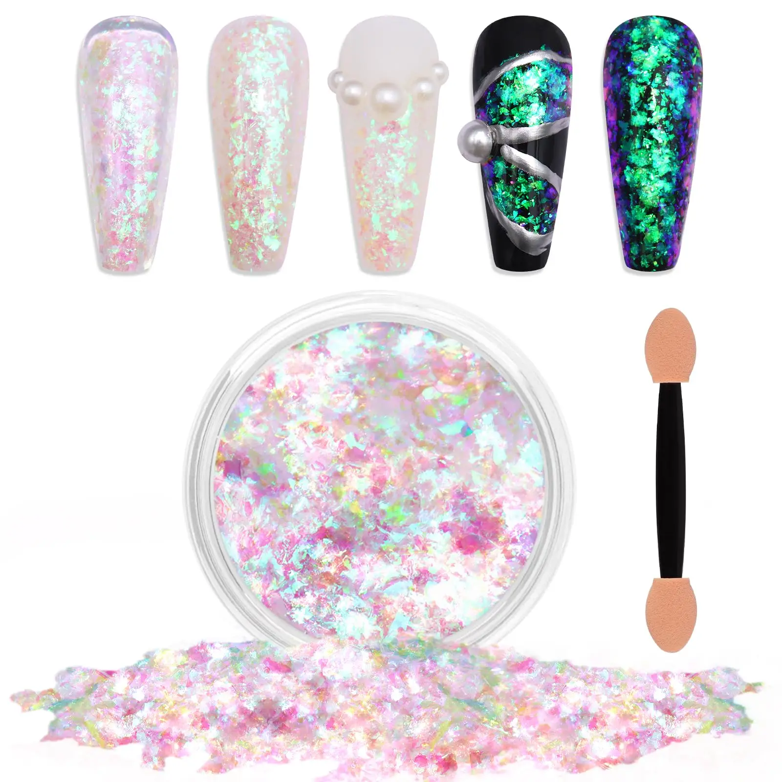 1jar Mermaid Chameleon Nail Opal Flakes Glitter Irregular Nail Foil Chunky Powder Color-Shift Iridescent Fairy Nail Sequins Dust