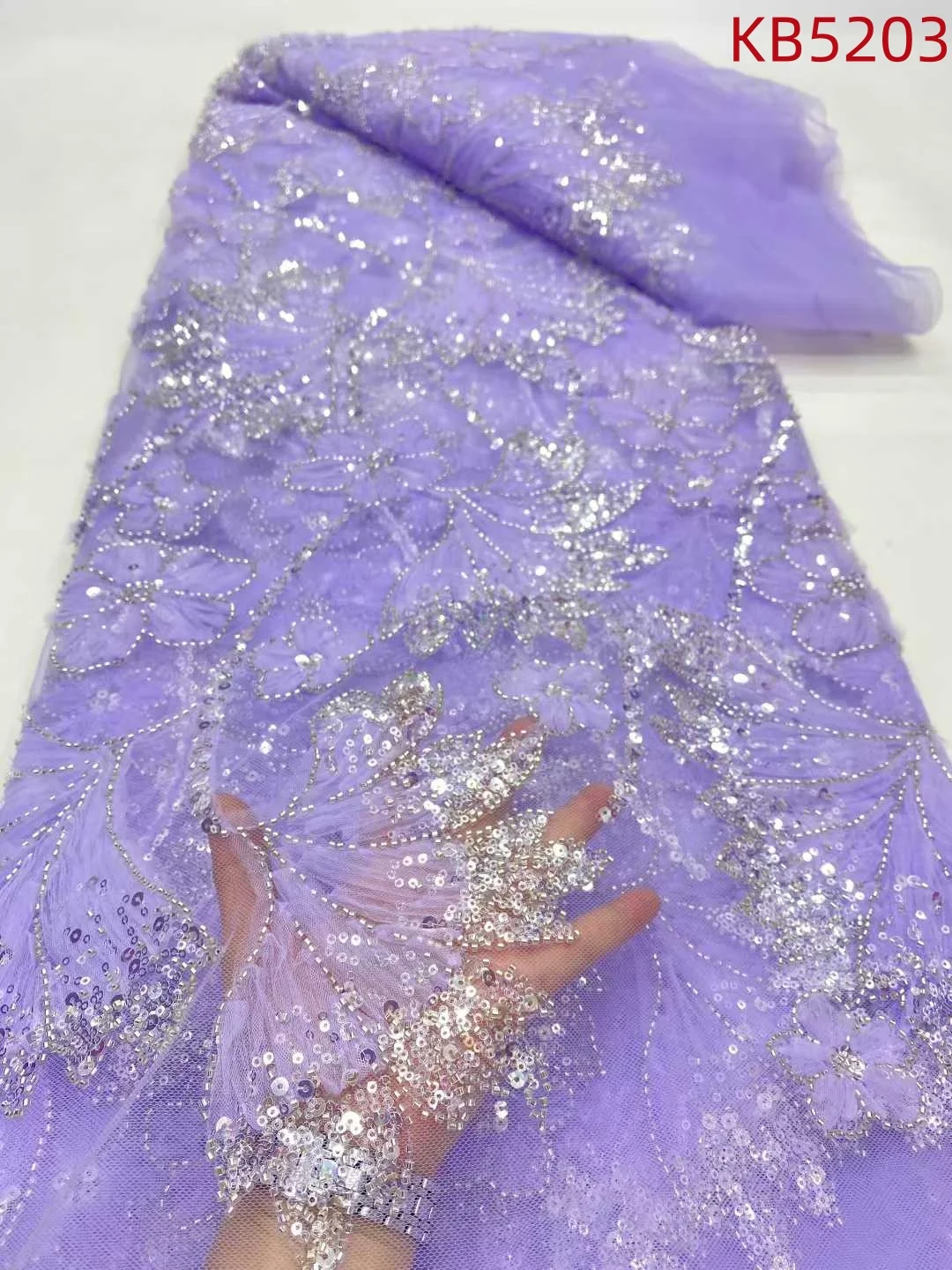 

White Lace Fabric Beaded French Mesh Lace Fabrics Embroidered Dubai 2025 Gold Sequins Beads Tulle Lace Fabrics For Sewing KB5203