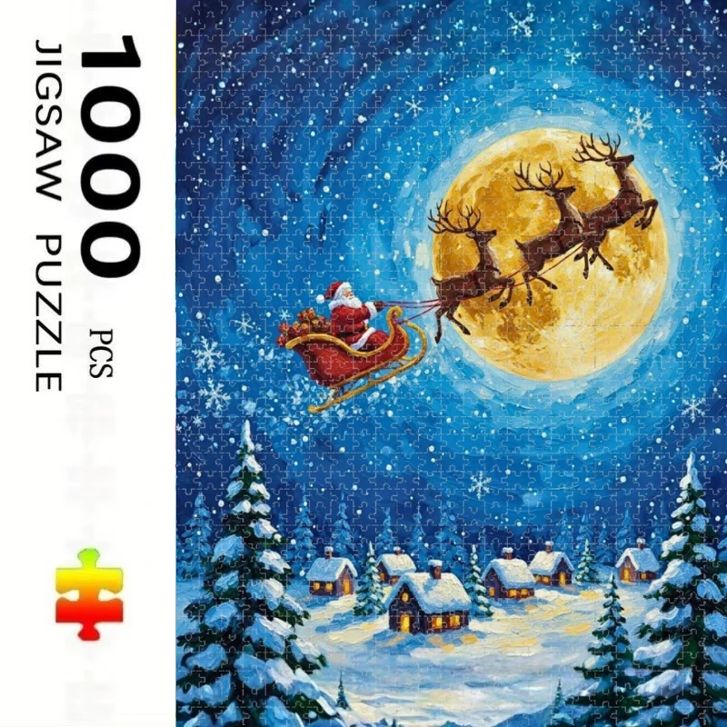 500/1000/1200/2000 PCS Santa Claus Sleigh Reindeer Puzzle Creative Puzzle Jigsaw Home Decoration Festival Gift