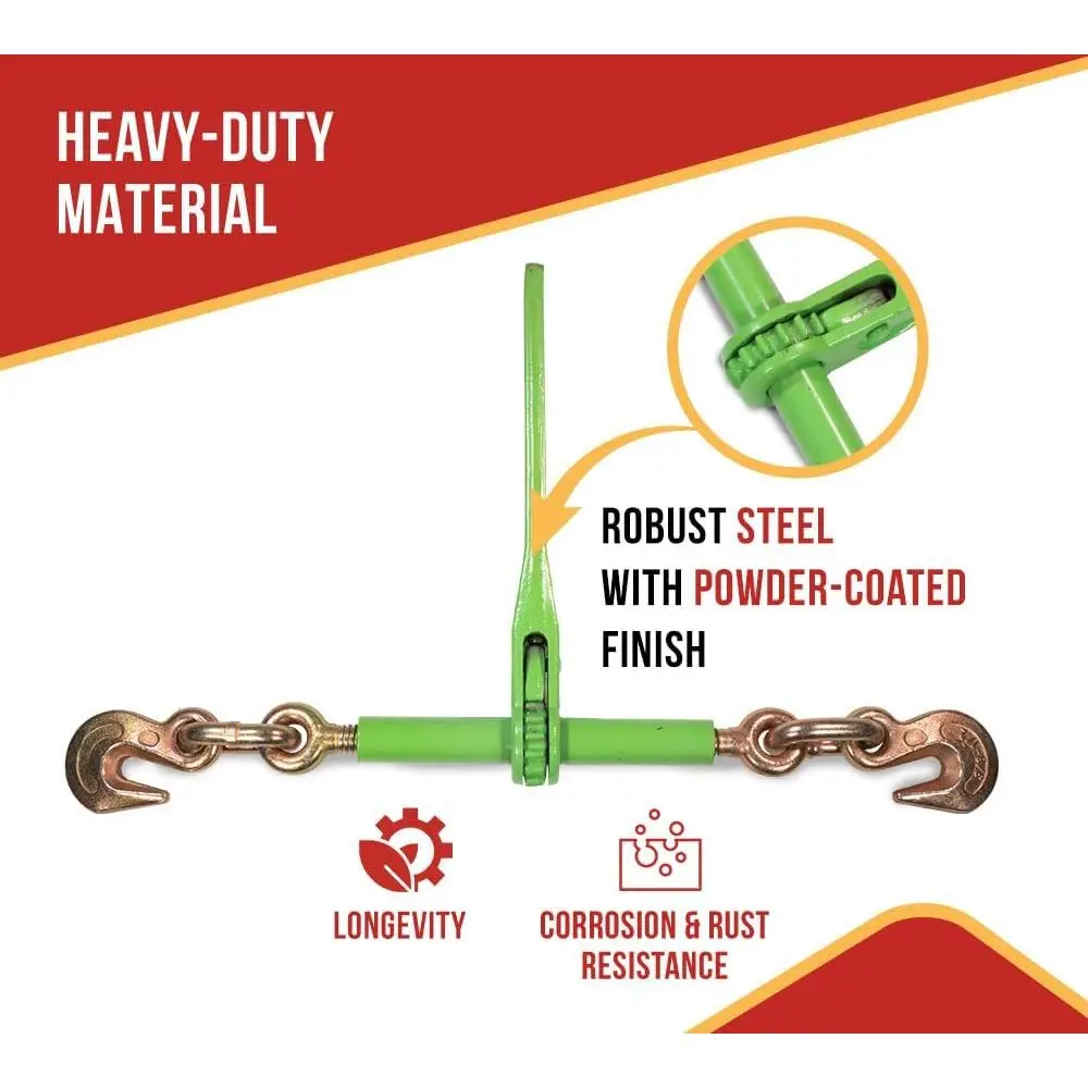 5 Pack 3/8 to 1/2 High-Visibility Green Ratchet Load Binders with Hooks - 9,200 lbs Capacity for Heavy-Duty Hauling
