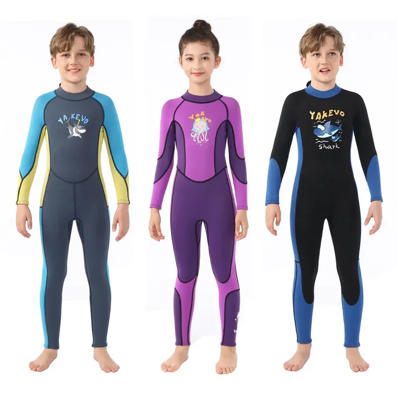 Children's 2.5mm Neoprene Wetsuit Boys One-piece Swimsuit Girls Long Sleeves Sunscreen Surfing Snorkeling Anti-Jellyfish Suit