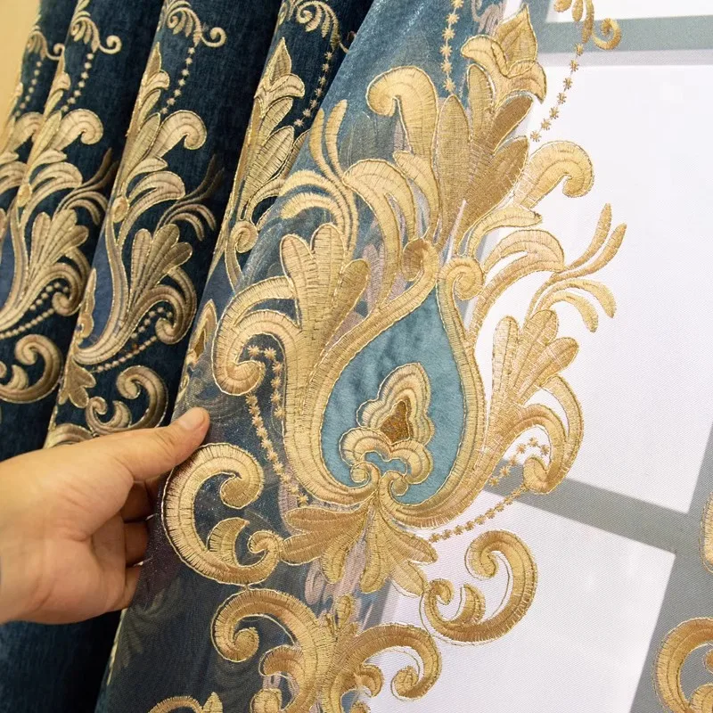 Luxuriöse Verdunkelungsvorhänge im Europäischen Stil Atmosphärische Chenille-Stickerei Vorhänge für Wohnzimmer Esszimmer Schlafzimmer Maßanfertigung Elegant
